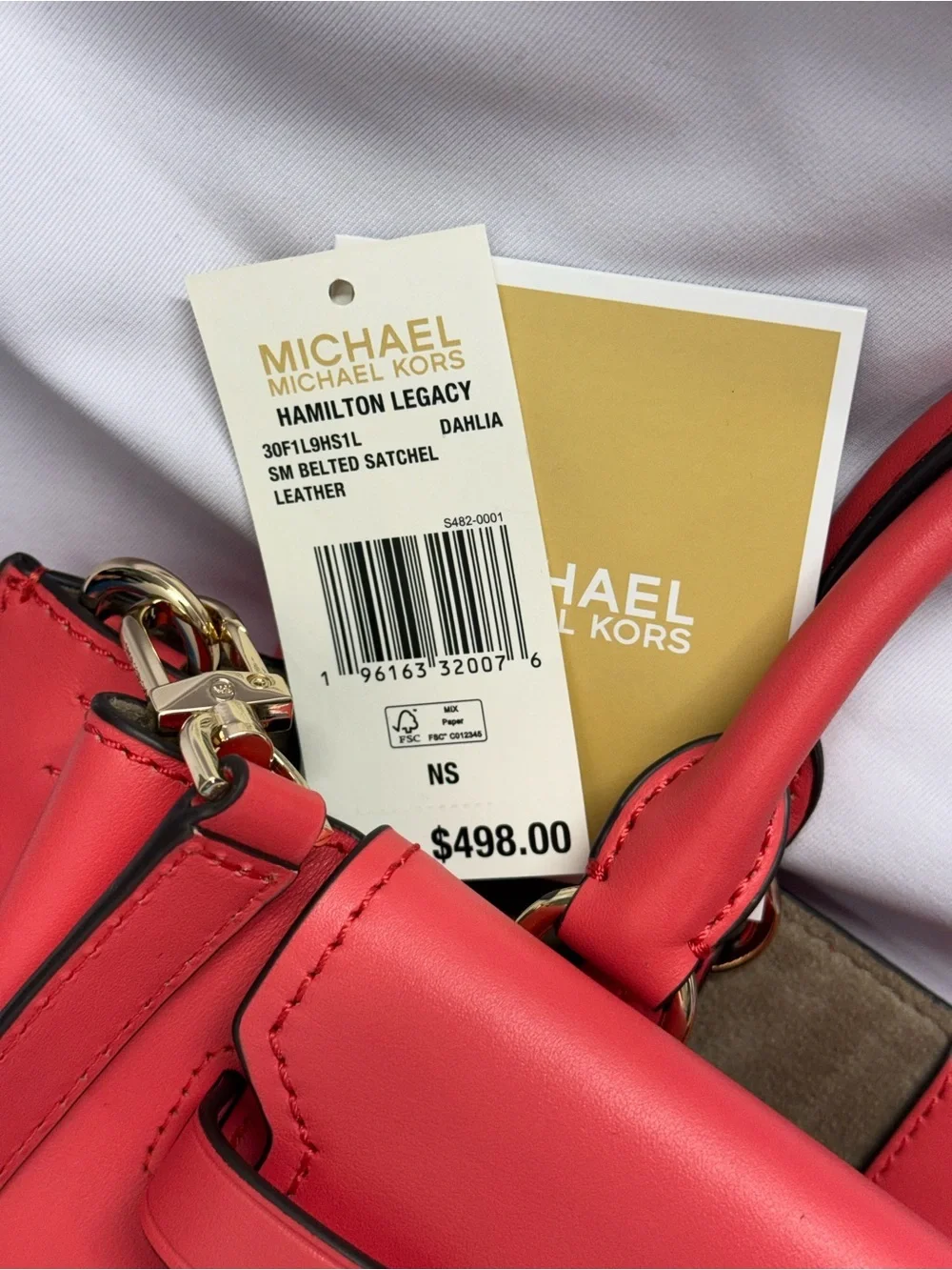 (new+tag) Michael Kors Leather Hamilton Legacy Dahlia Belted Red Pink Satchel